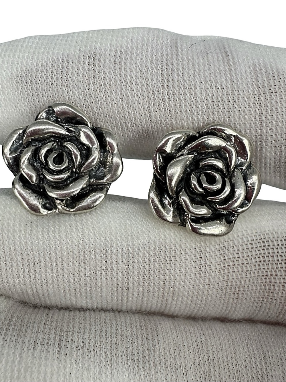 Sterling Silver Rose Stud Earrings - Floral Silver Flower